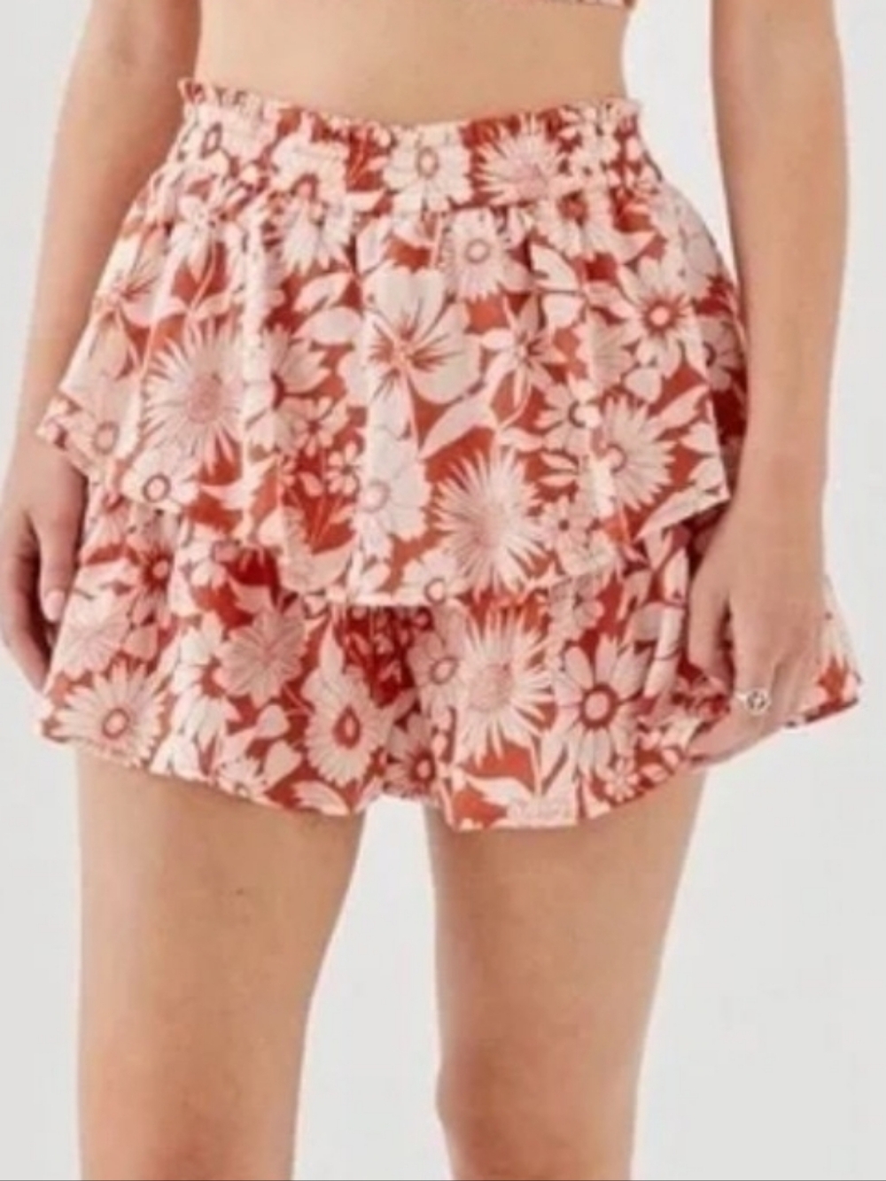 American Eagle Outfitters Ruffle Skort Burnt Orange Floral Shorts Skirt XL